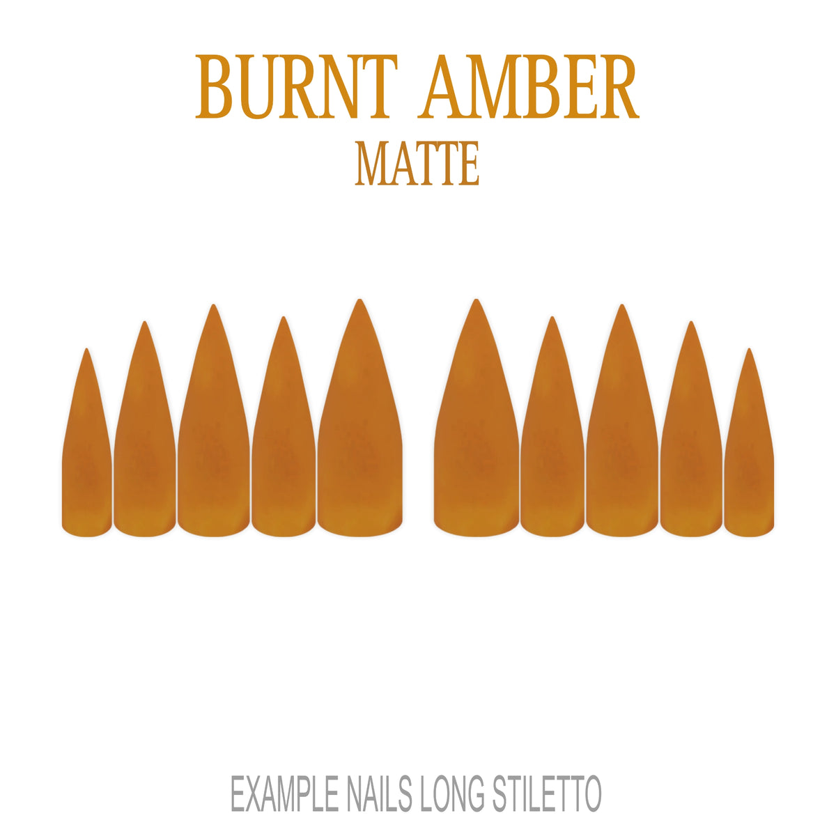 Burnt Amber orange-brown long stiletto press-on nails with matte finish