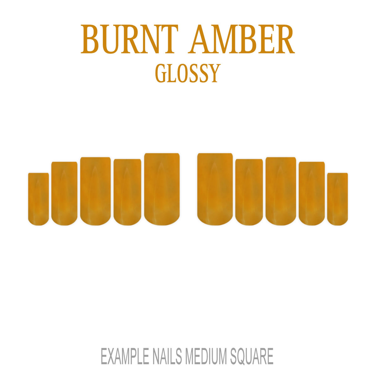 Burnt Amber orange-brown medium square press-on nails with glossy finish