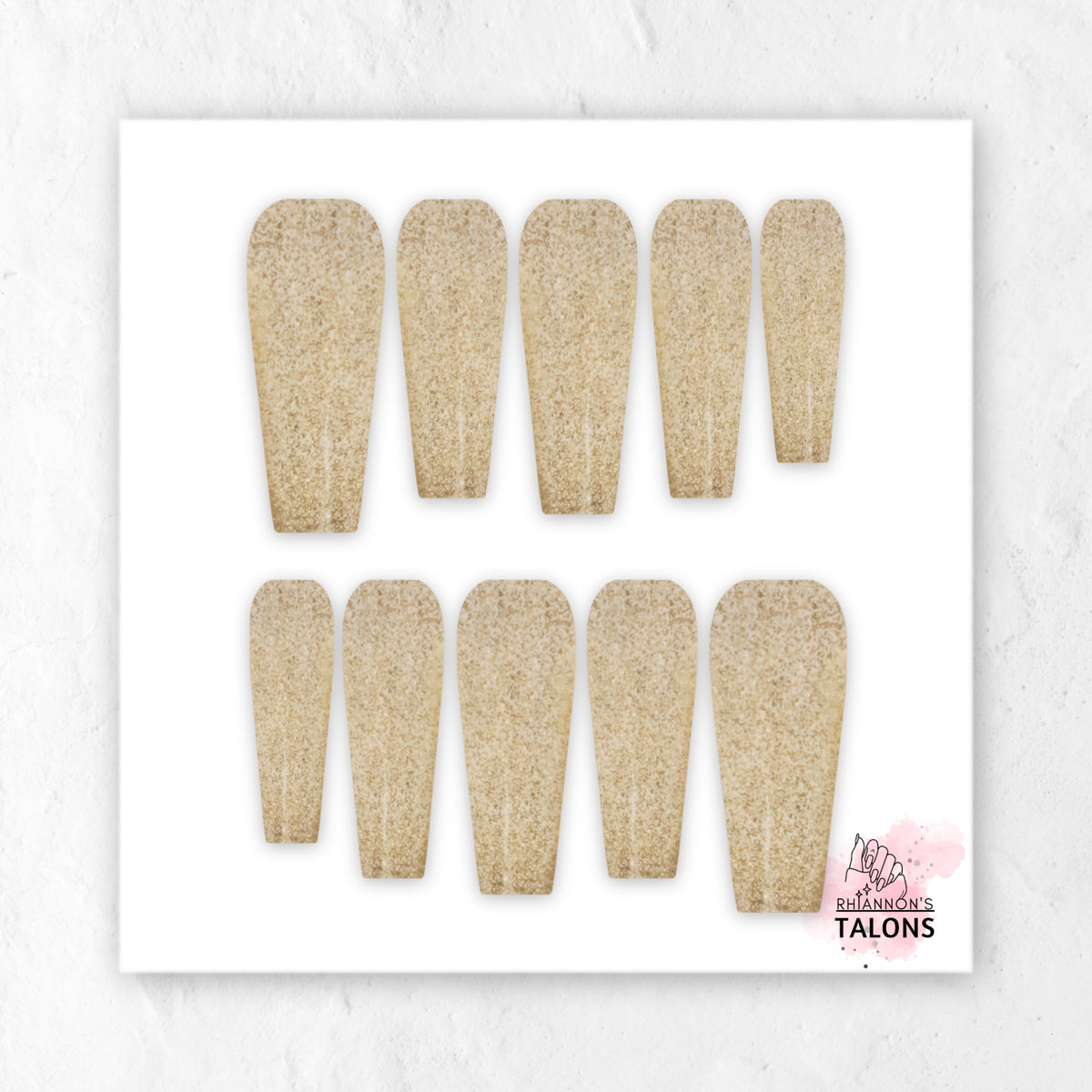 Champagne Shimmer champagne gold glitter long coffin press-on nails