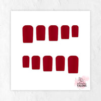 Crimson Temptation crimson red short square press-on nails with matte finish