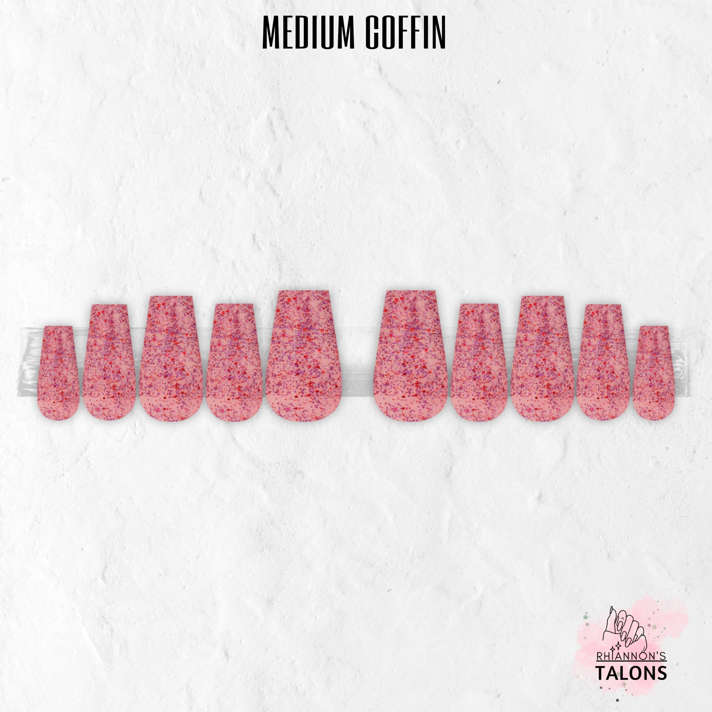Cupid’s Sprinkles pink red purple glitter press-on nails