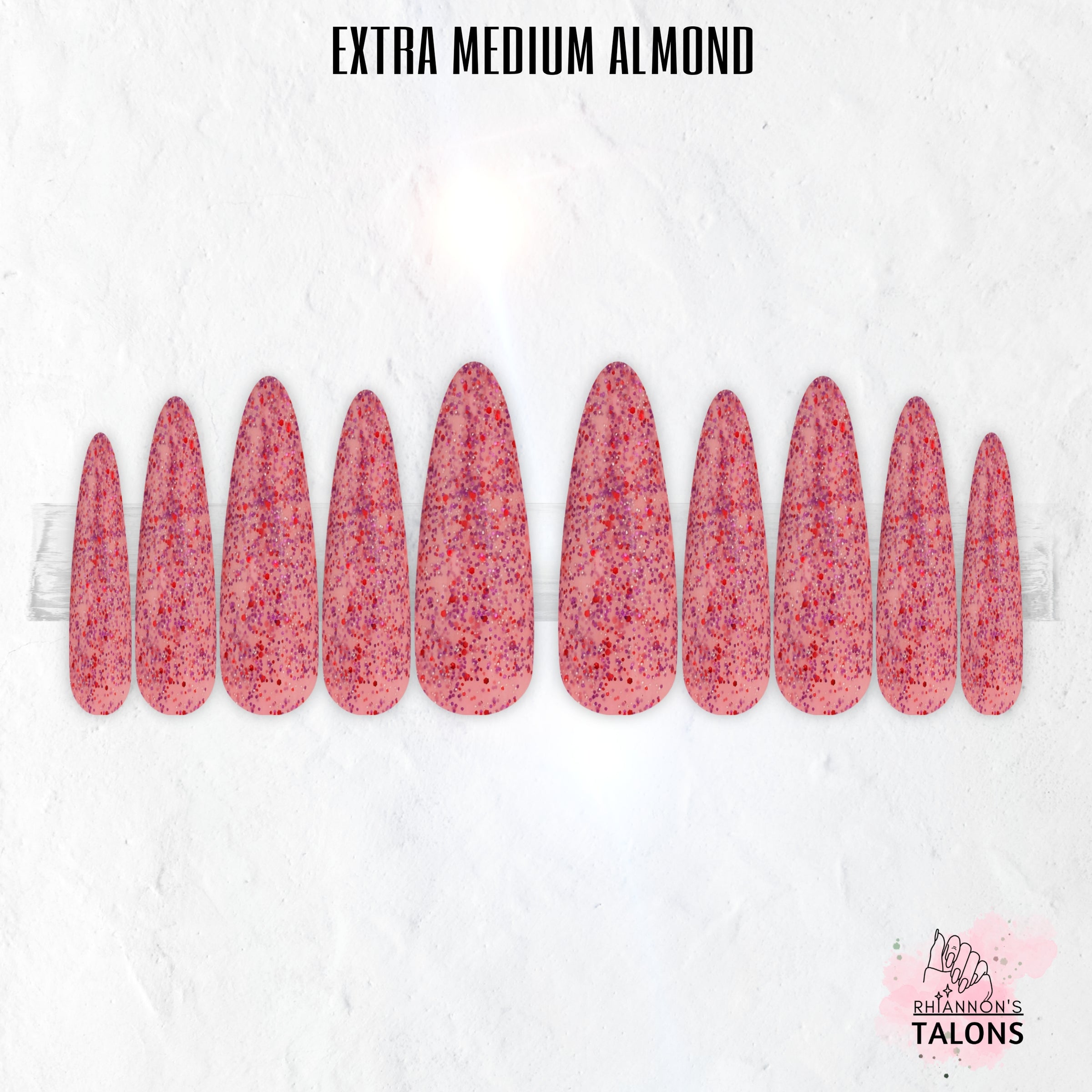 Cupid’s Sprinkles pink red purple glitter press-on nails