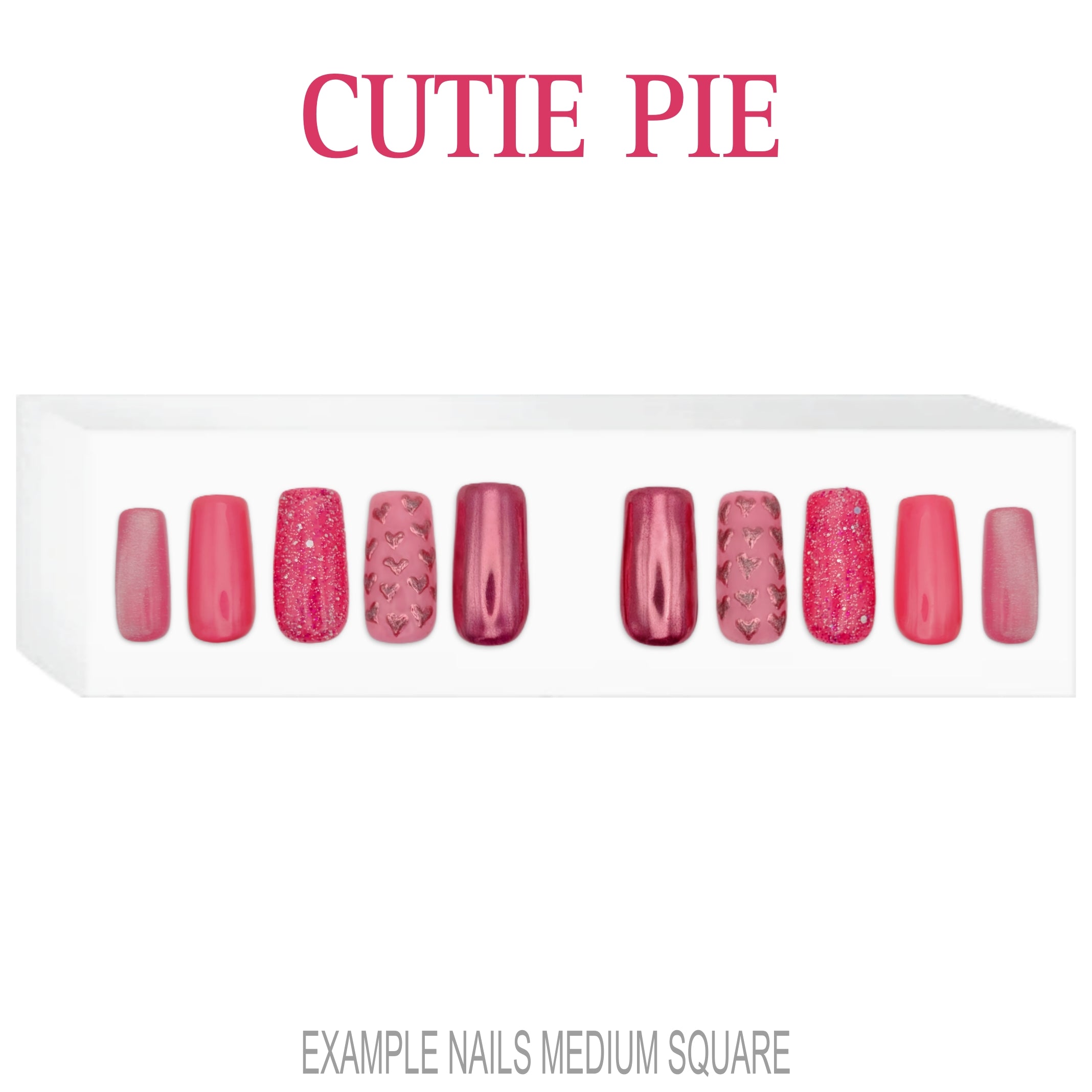 Cutie Pie pink glitter heart press-on nails