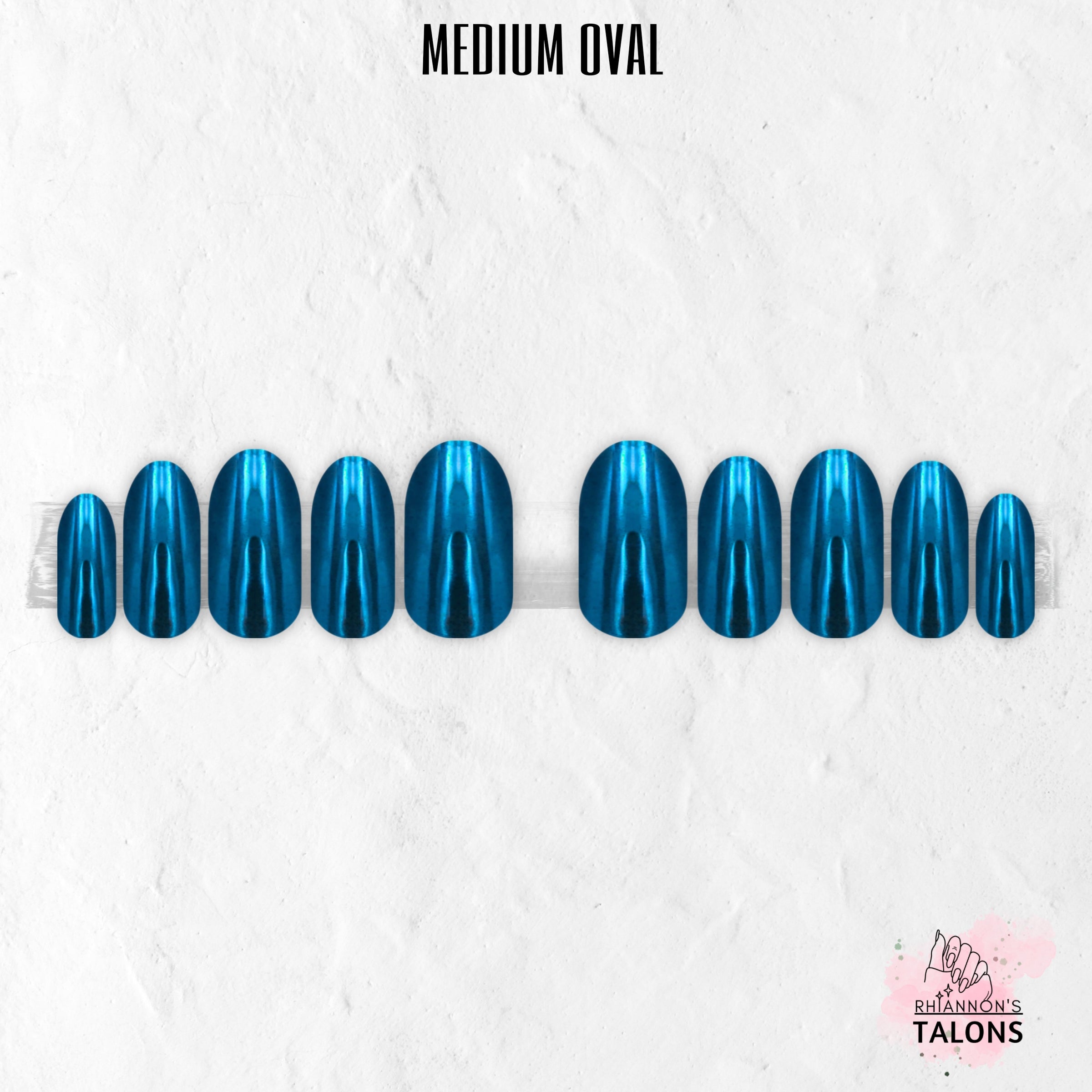 Deep Blue Sea blue chrome press-on nails