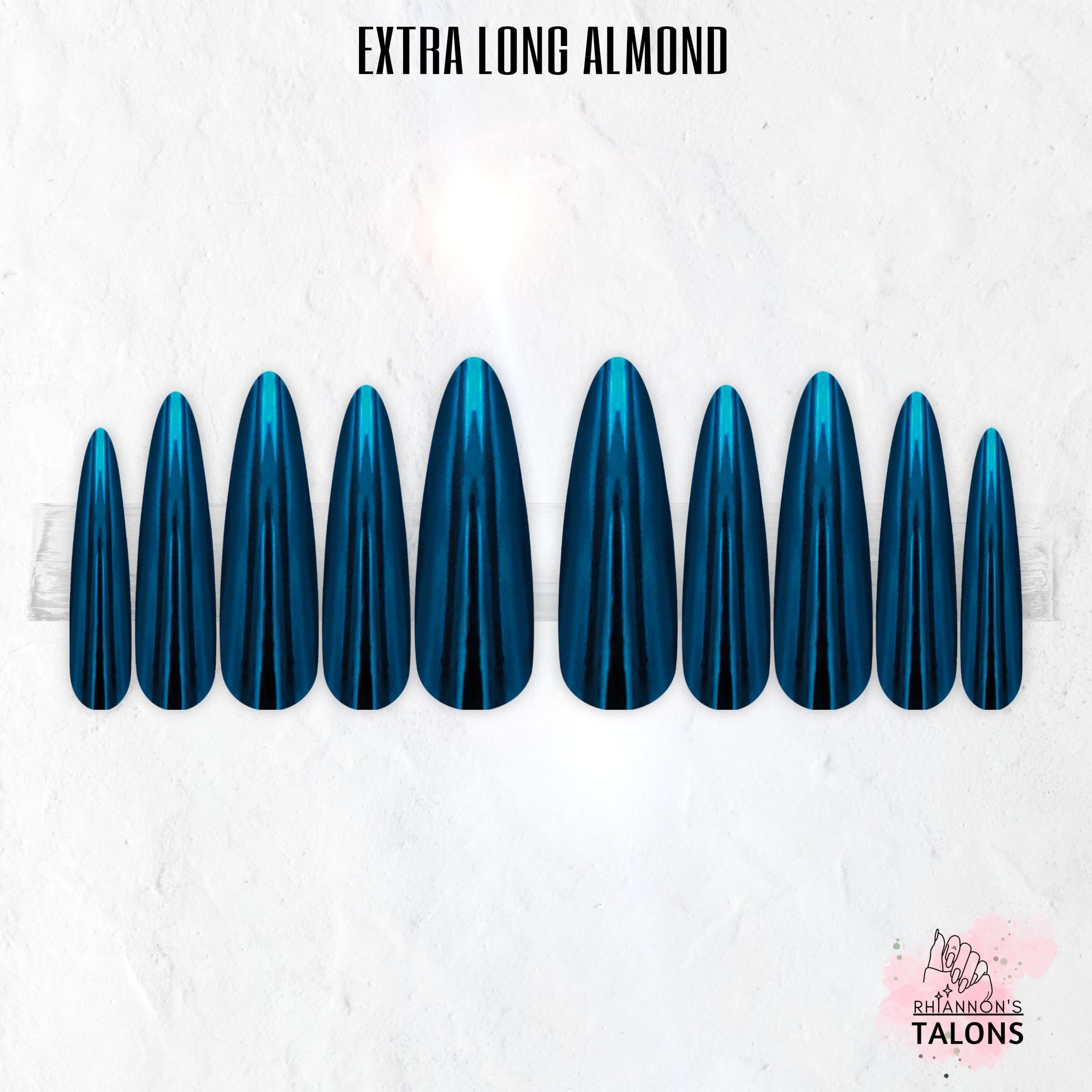Deep Blue Sea blue chrome press-on nails