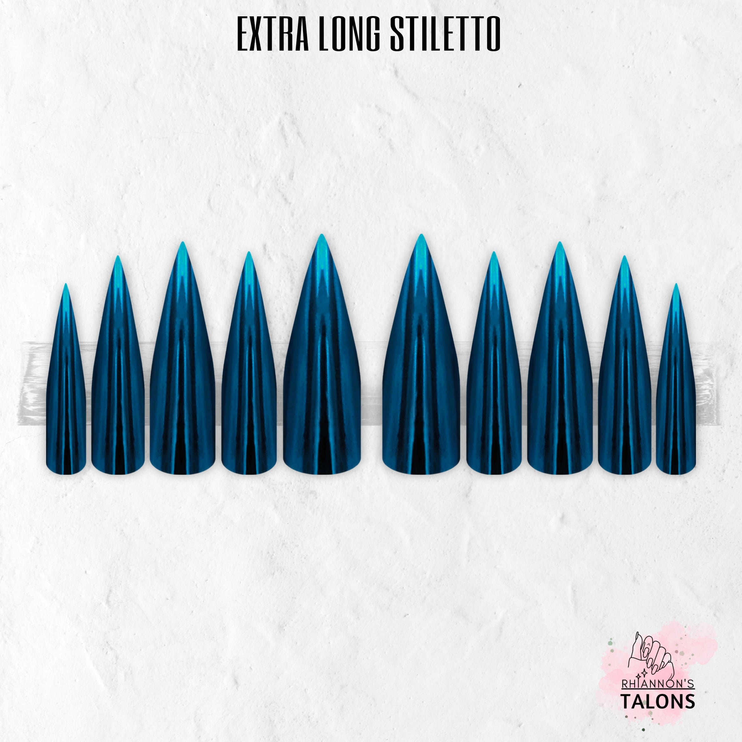 Deep Blue Sea blue chrome press-on nails