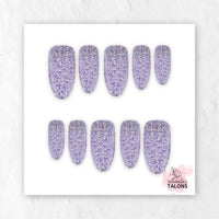 Dreamy Shimmer lavender silver glitter press-on nails