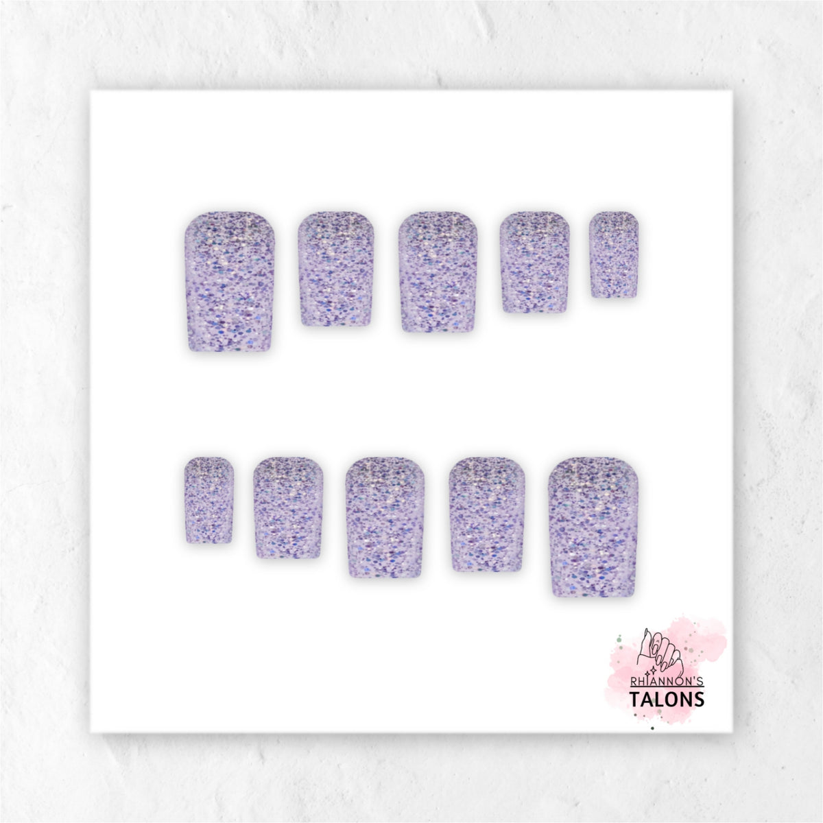 Dreamy Shimmer lavender silver glitter short square press-on nails with glossy finish