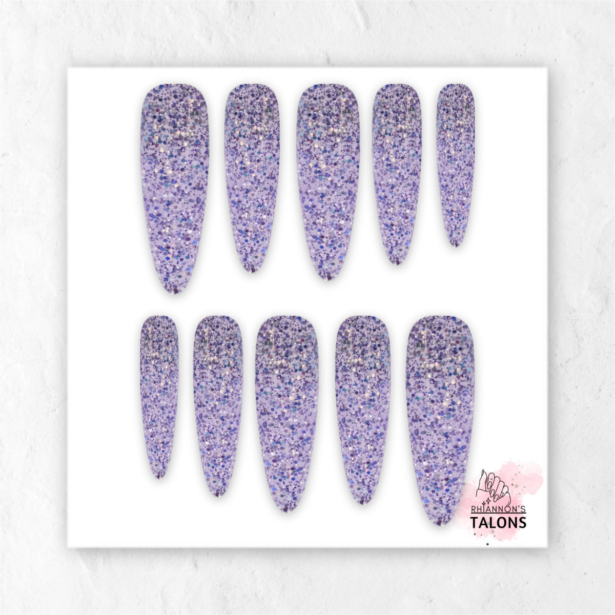 Dreamy Shimmer lavender silver glitter extra long almond press-on nails with glossy finish