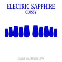 Electric Sapphire electric blue medium coffin press-on nails with glossy finish