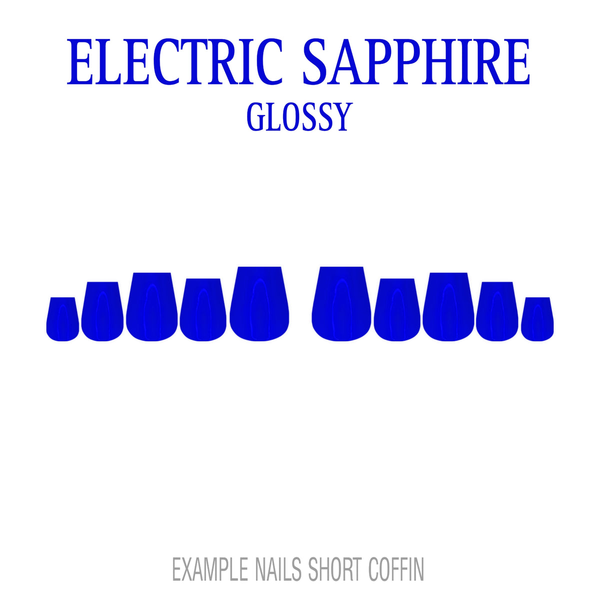Electric Sapphire electric blue short coffin press-on nails with glossy finish