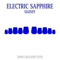 Electric Sapphire electric blue short coffin press-on nails with glossy finish