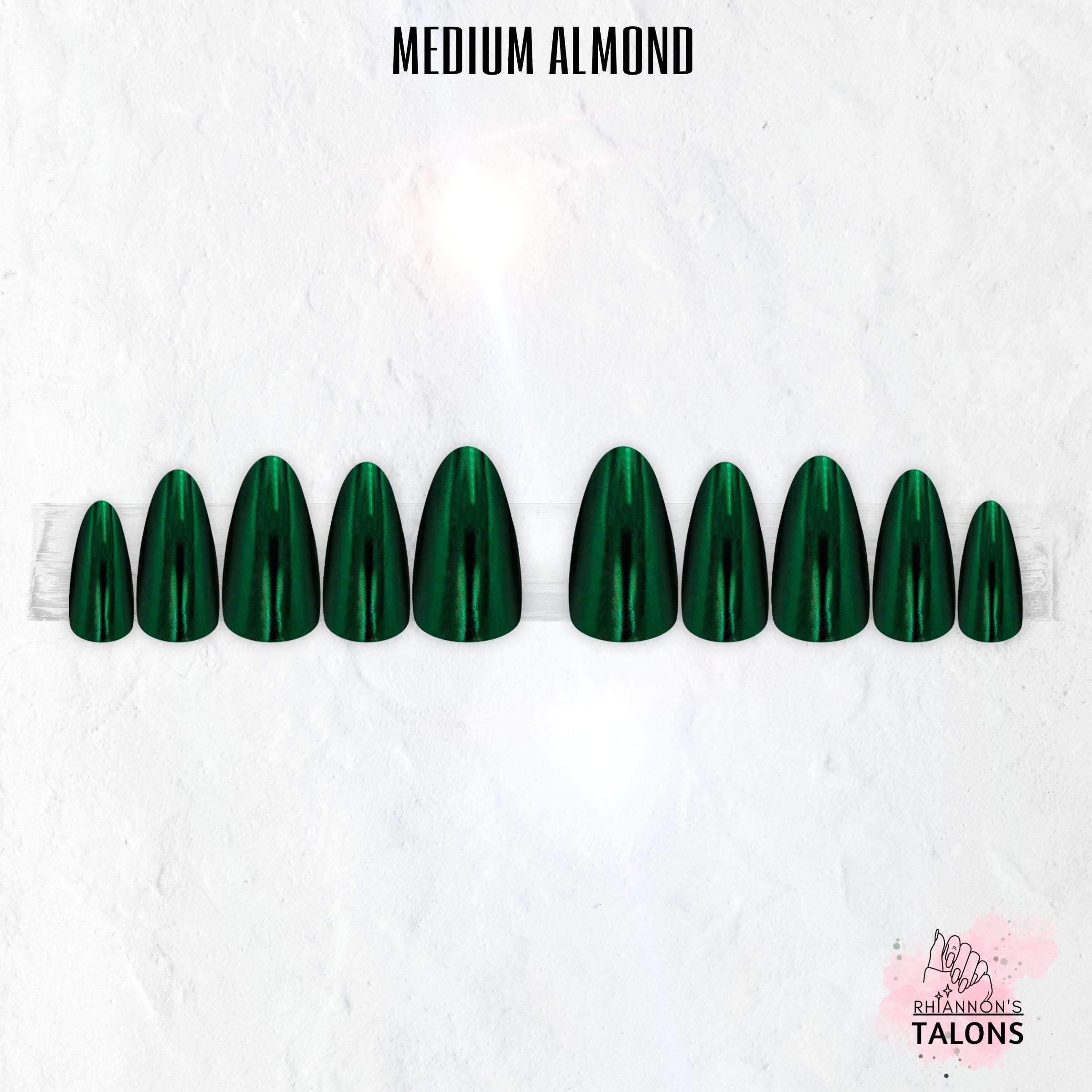 Emerald Shock emerald green chrome press-on nails
