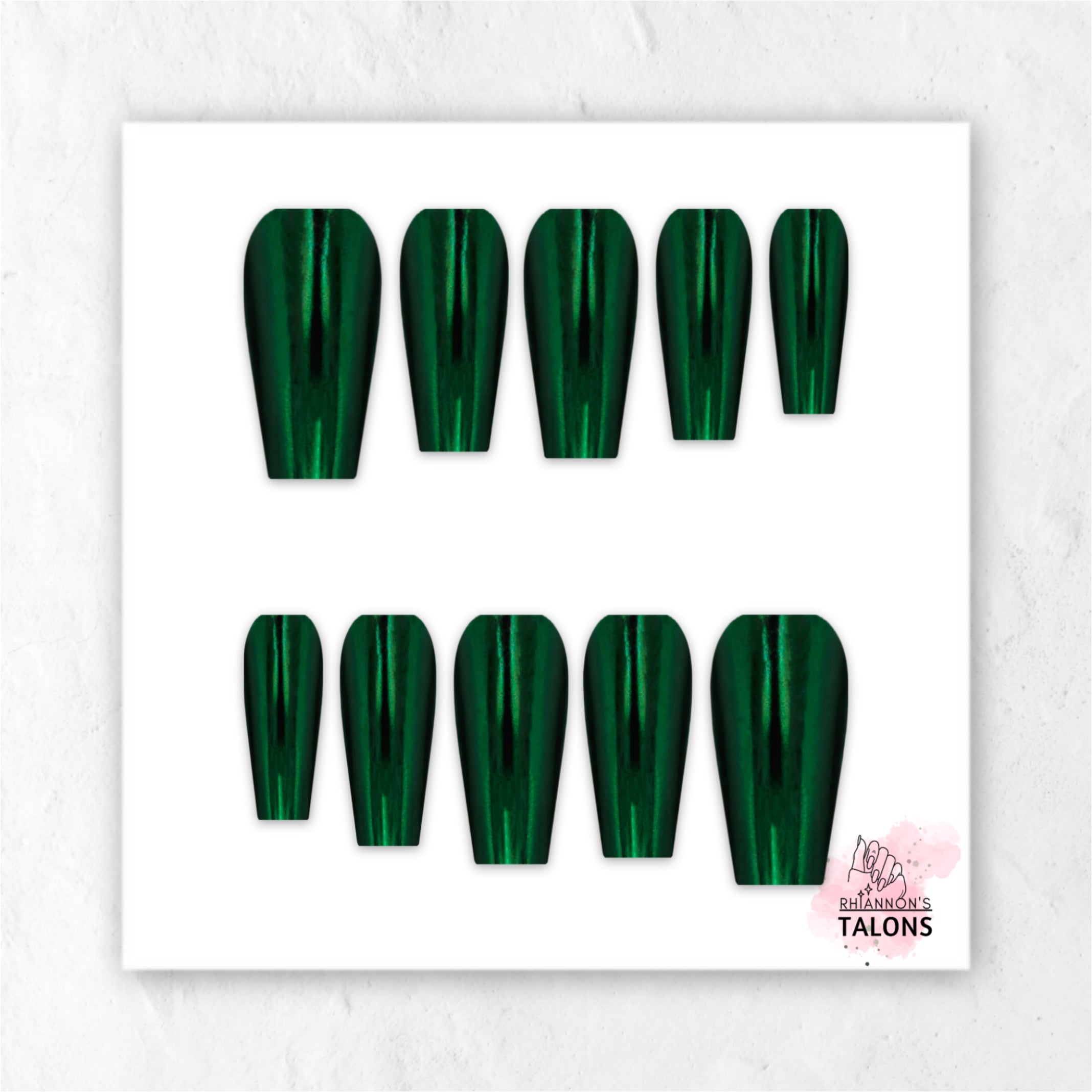 Emerald Shock emerald green chrome press-on nails