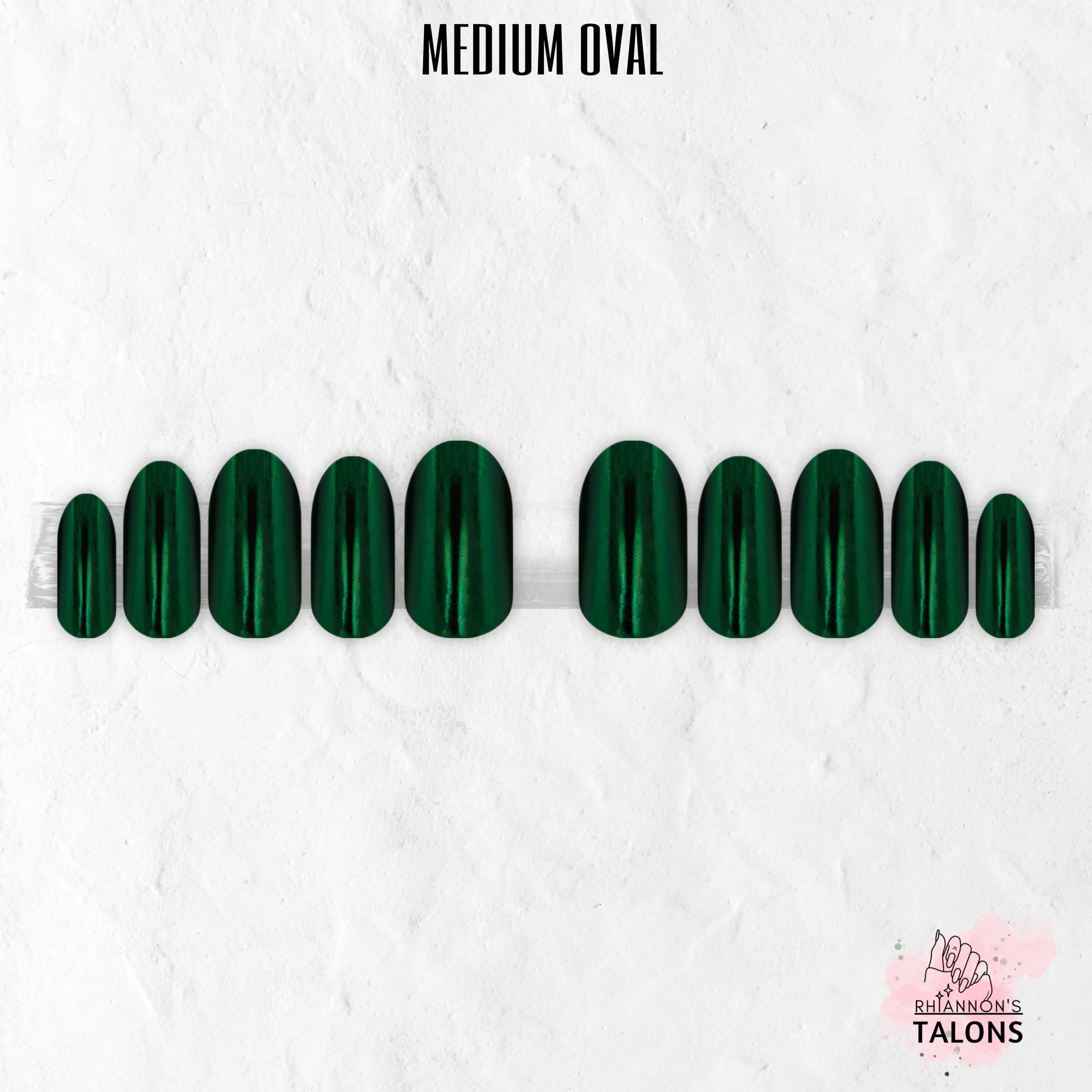 Emerald Shock emerald green chrome press-on nails