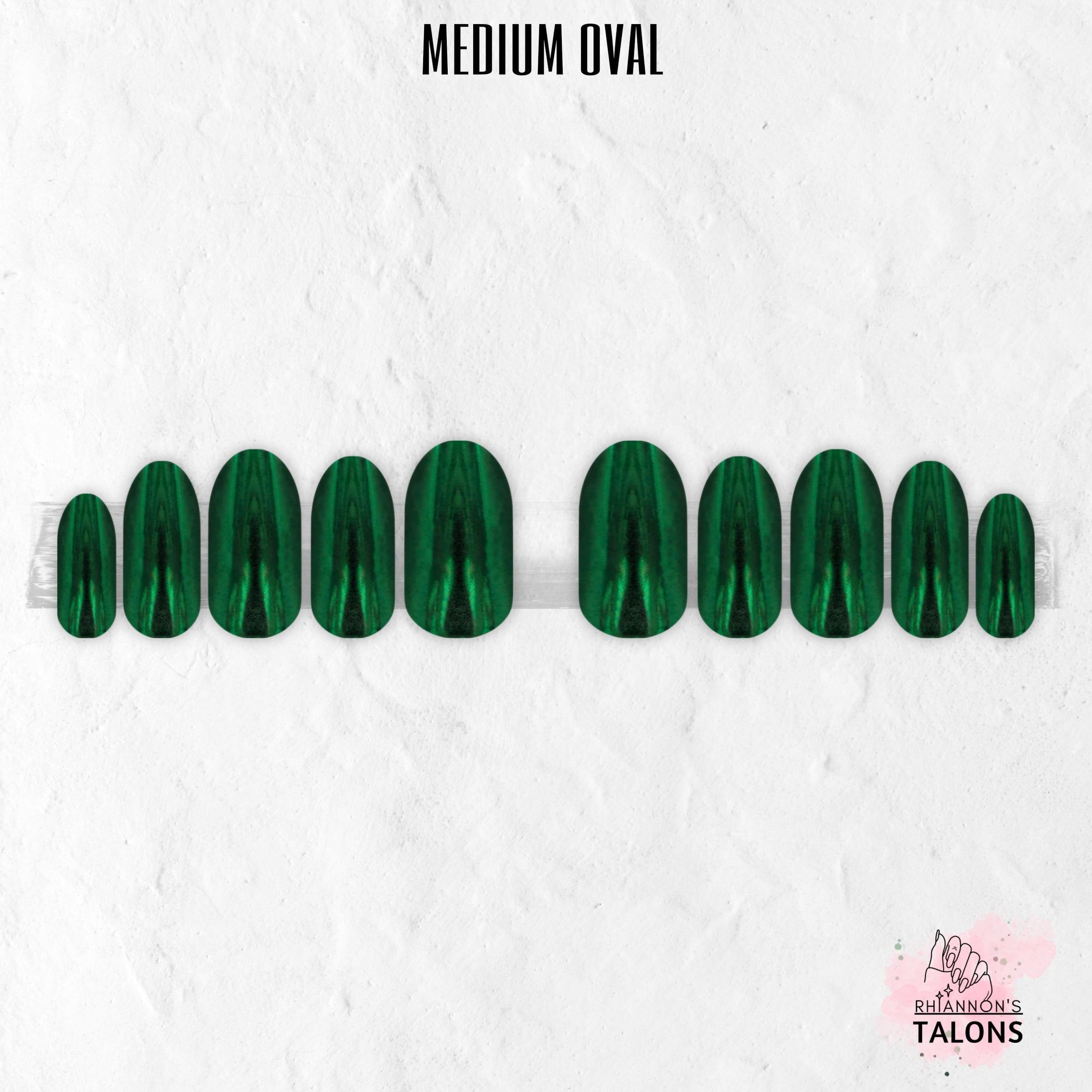 Emerald Shock emerald green chrome press-on nails
