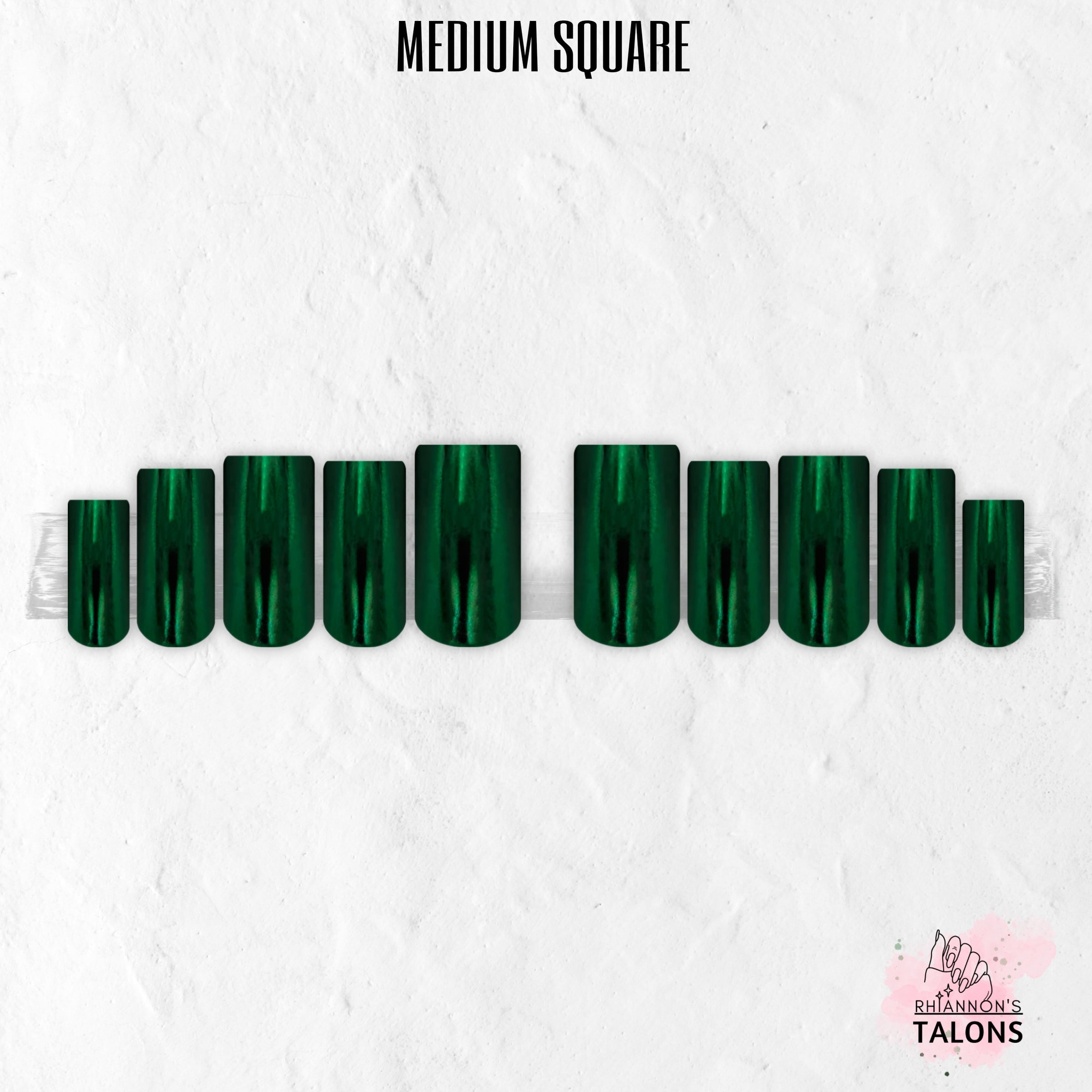 Emerald Shock emerald green chrome press-on nails