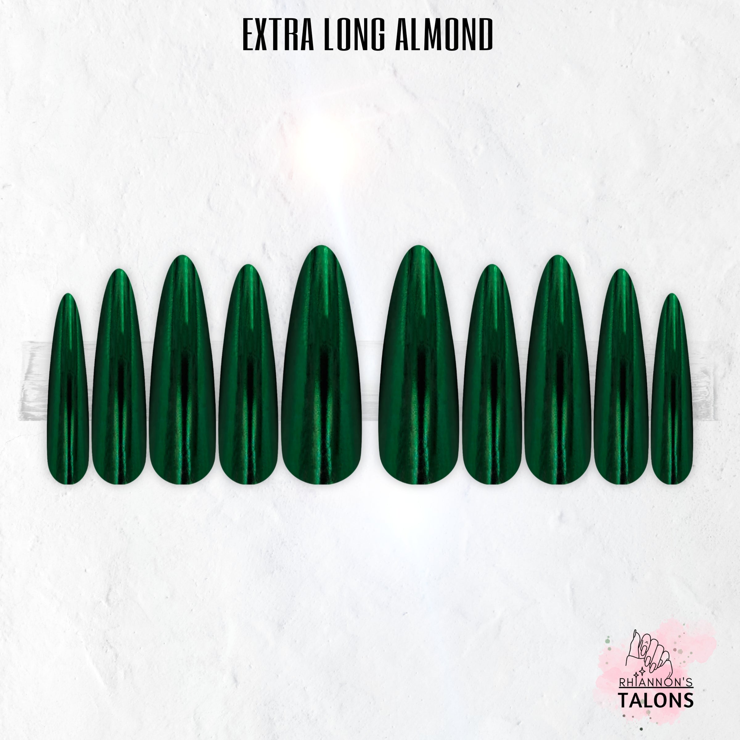 Emerald Shock emerald green chrome press-on nails
