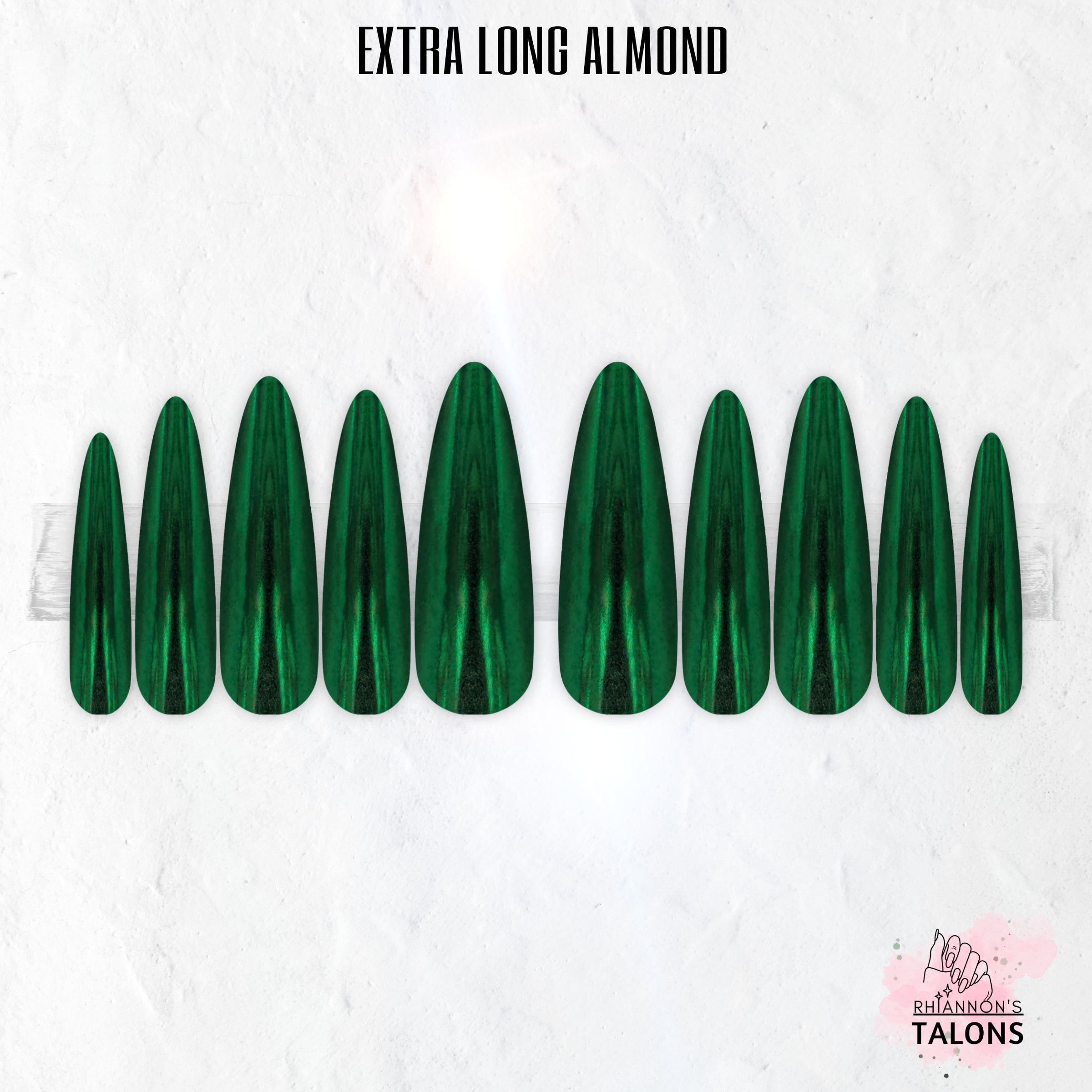 Emerald Shock emerald green chrome press-on nails
