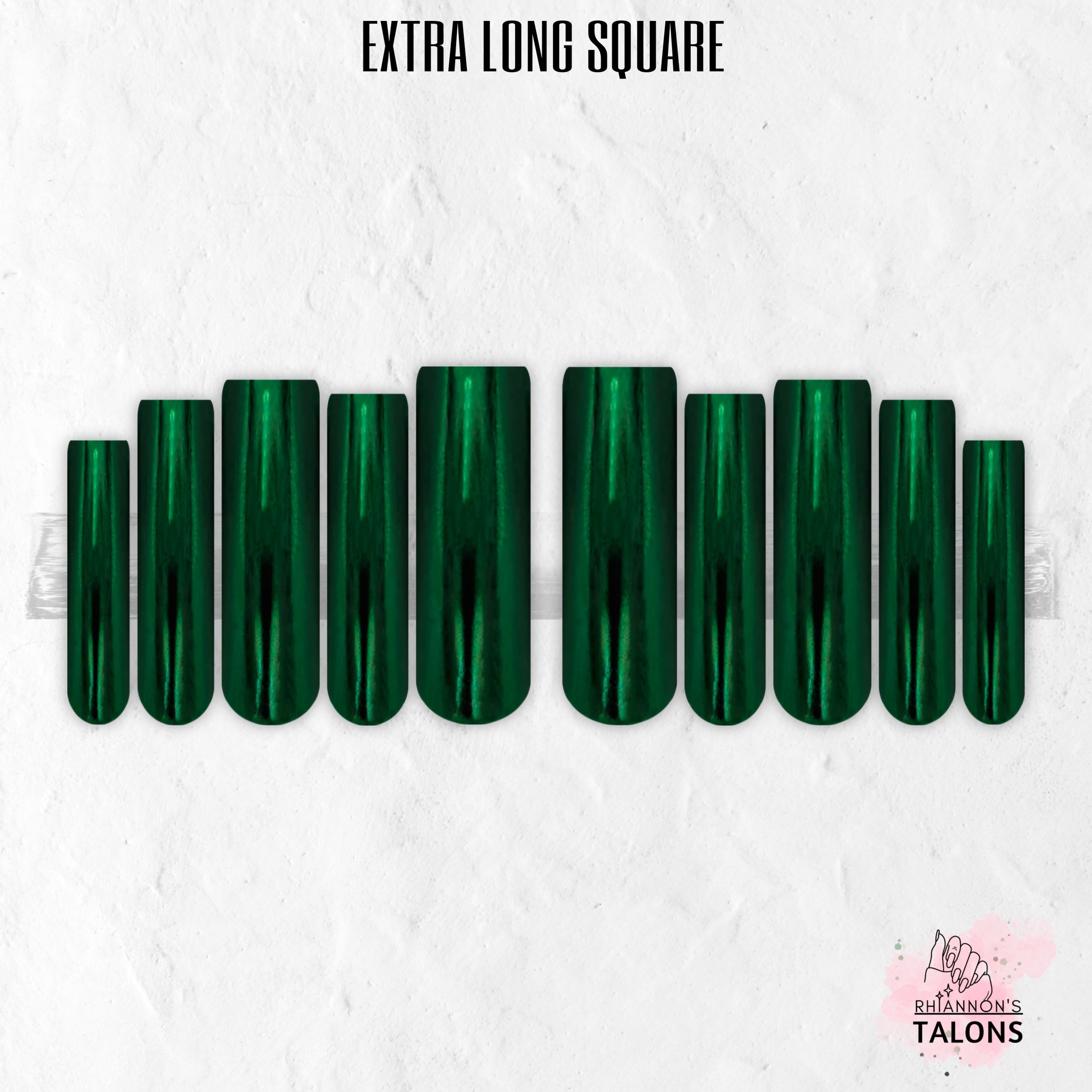 Emerald Shock emerald green chrome press-on nails
