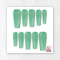 Enchanted Meadow green glitter press-on nails