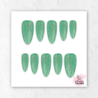 Enchanted Meadow green glitter press-on nails