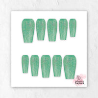 Enchanted Meadow green glitter press-on nails