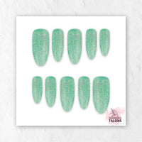 Enchanted Meadow green glitter press-on nails