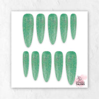 Enchanted Meadow green glitter press-on nails