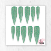 Enchanted Meadow green glitter press-on nails