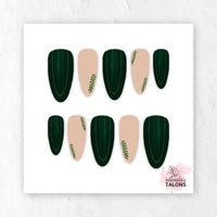Evergreen Elegance green nude botanical press-on nails