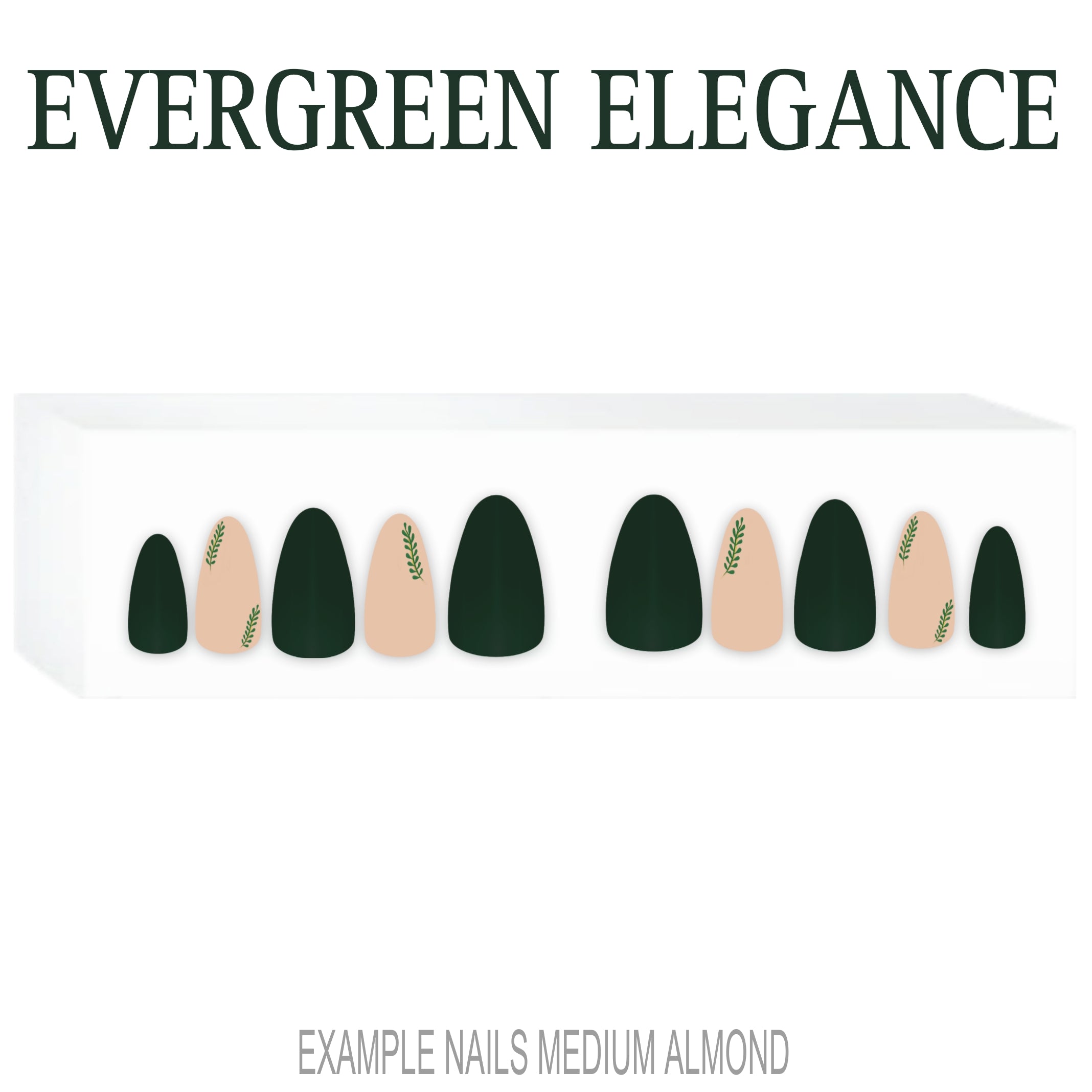 Evergreen Elegance green nude botanical press-on nails