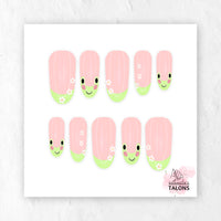 Frog and Blossom pink green frog press-on nails