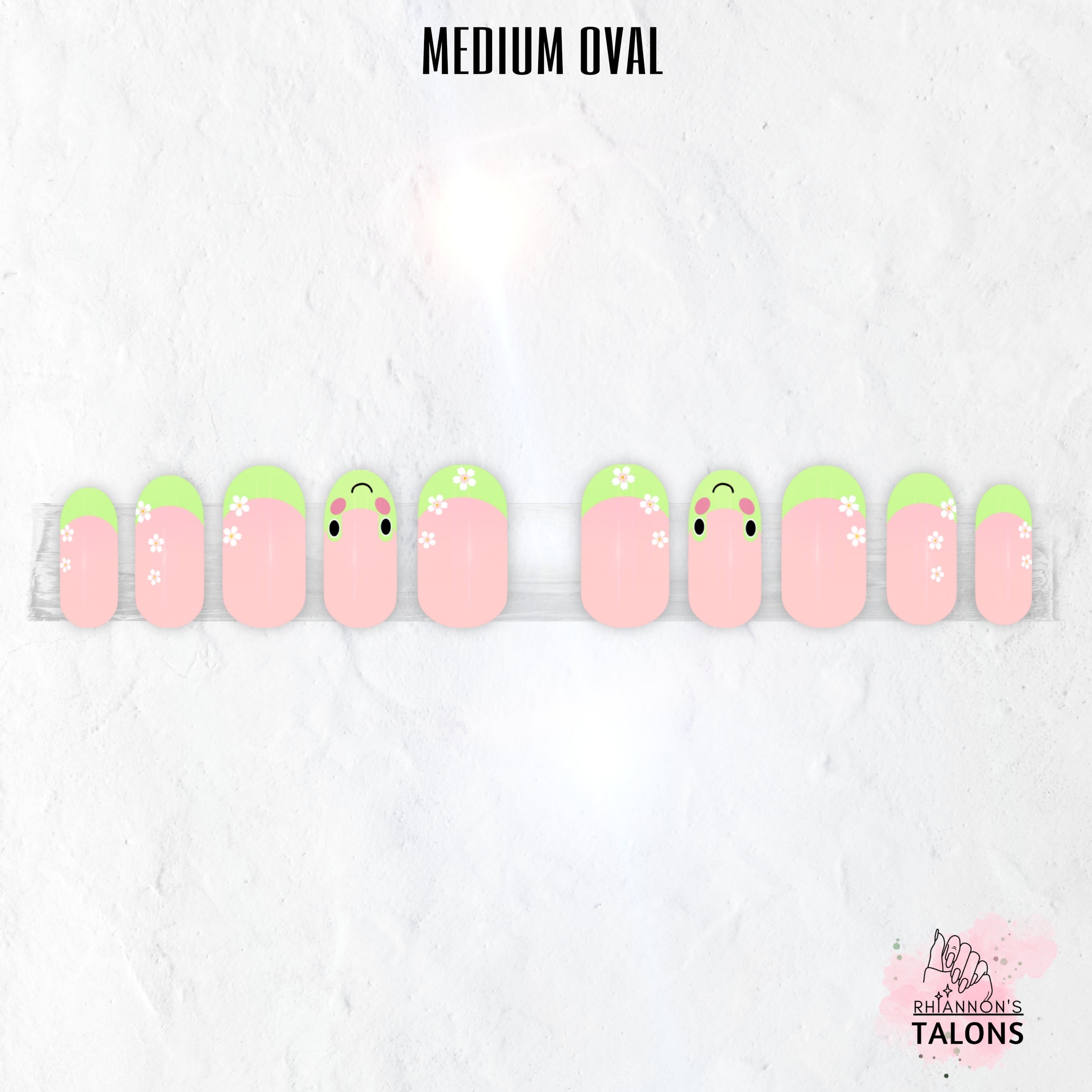 Frog and Blossom pink green frog press-on nails