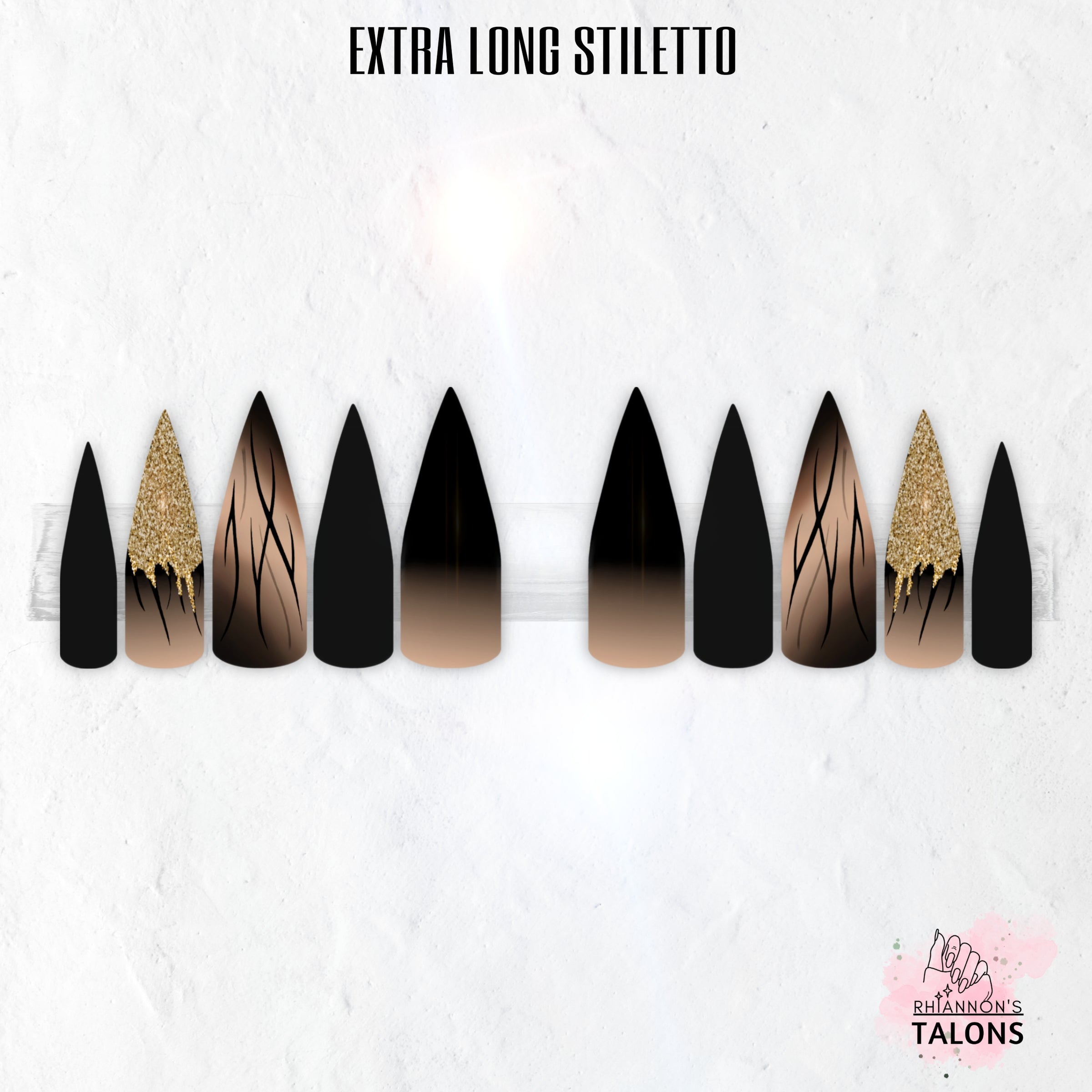 Gilded Shadow black nude gold stiletto press-on nails