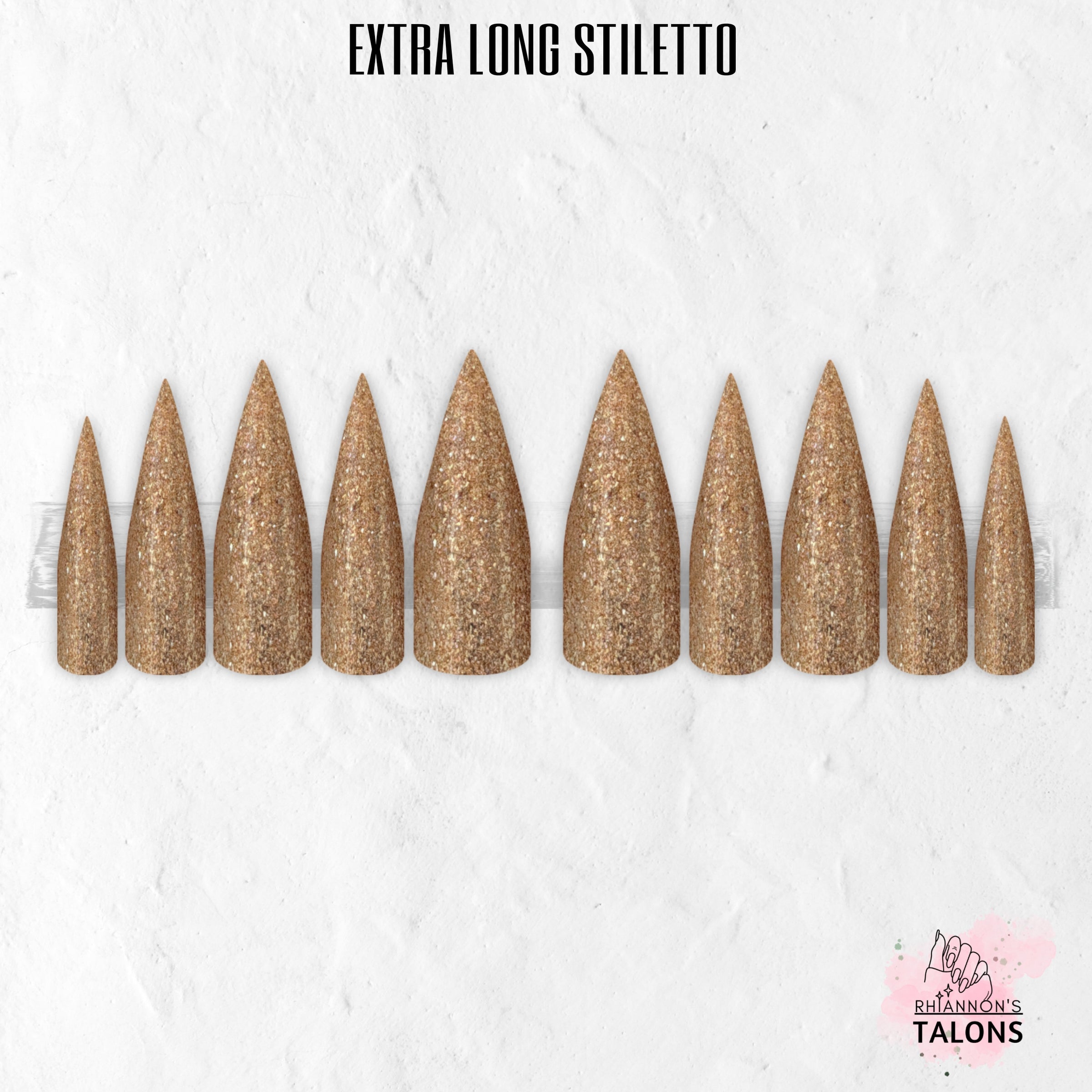 Golden Hour gold glitter glossy press-on nails