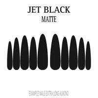 Jet Black black extra long almond press-on nails with matte finish