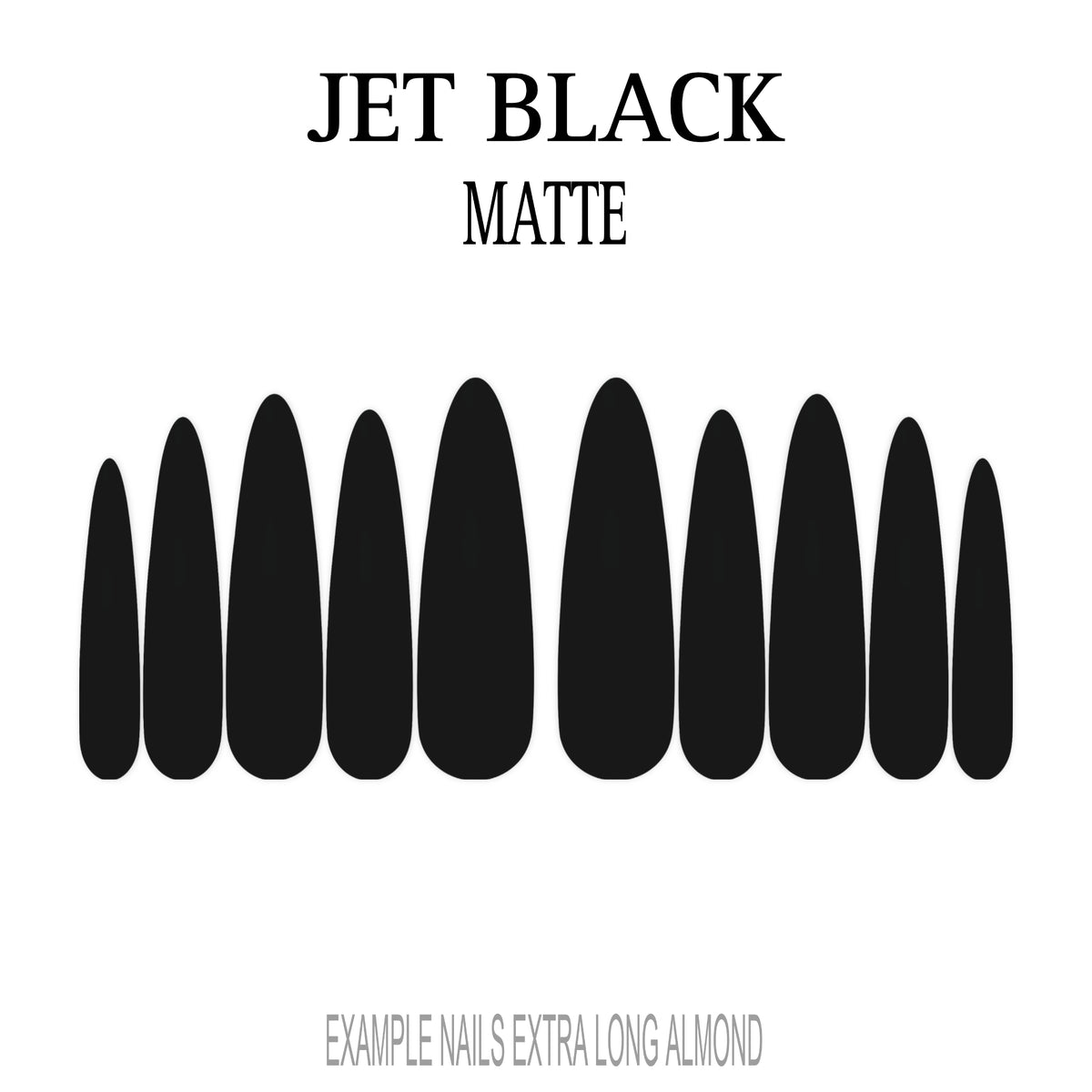 Jet Black black extra long almond press-on nails with matte finish