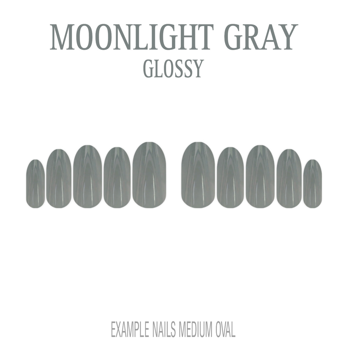 Moonlight Gray cool grey medium oval press-on nails with glossy finish