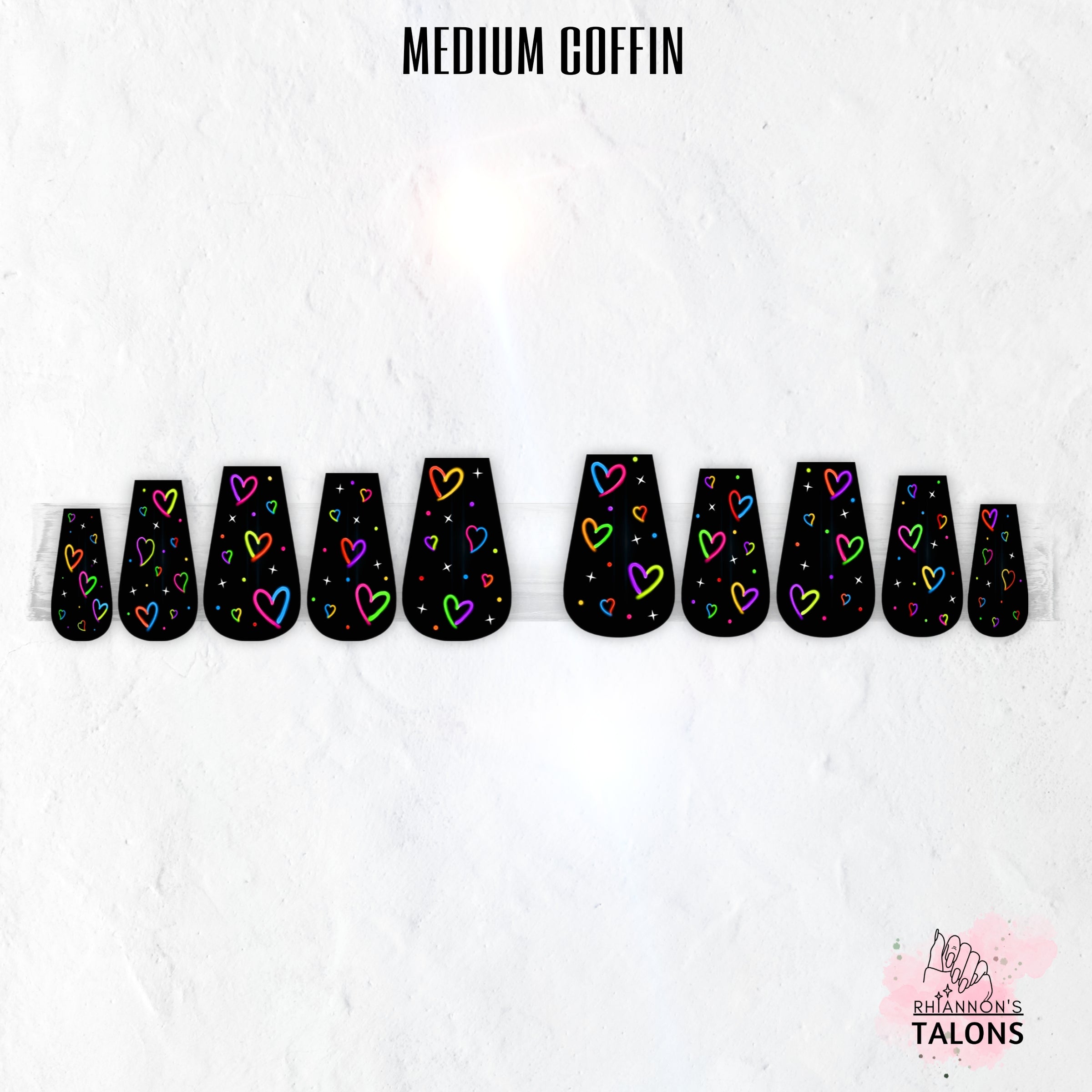 Neon Love black neon heart press-on nails