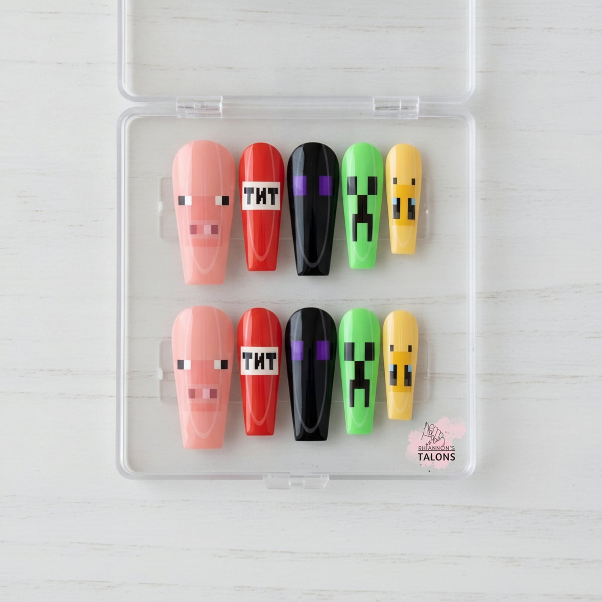 Creative Mode colourful pixel gaming press-on nails with block-inspired nail art