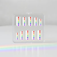 Love is Love white press-on nails with rainbow heart Pride nail art