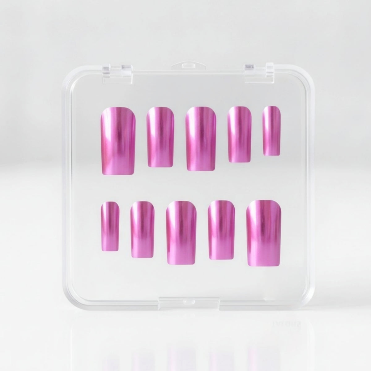 Chrome Barbie pink chrome press-on nails with metallic mirror shine