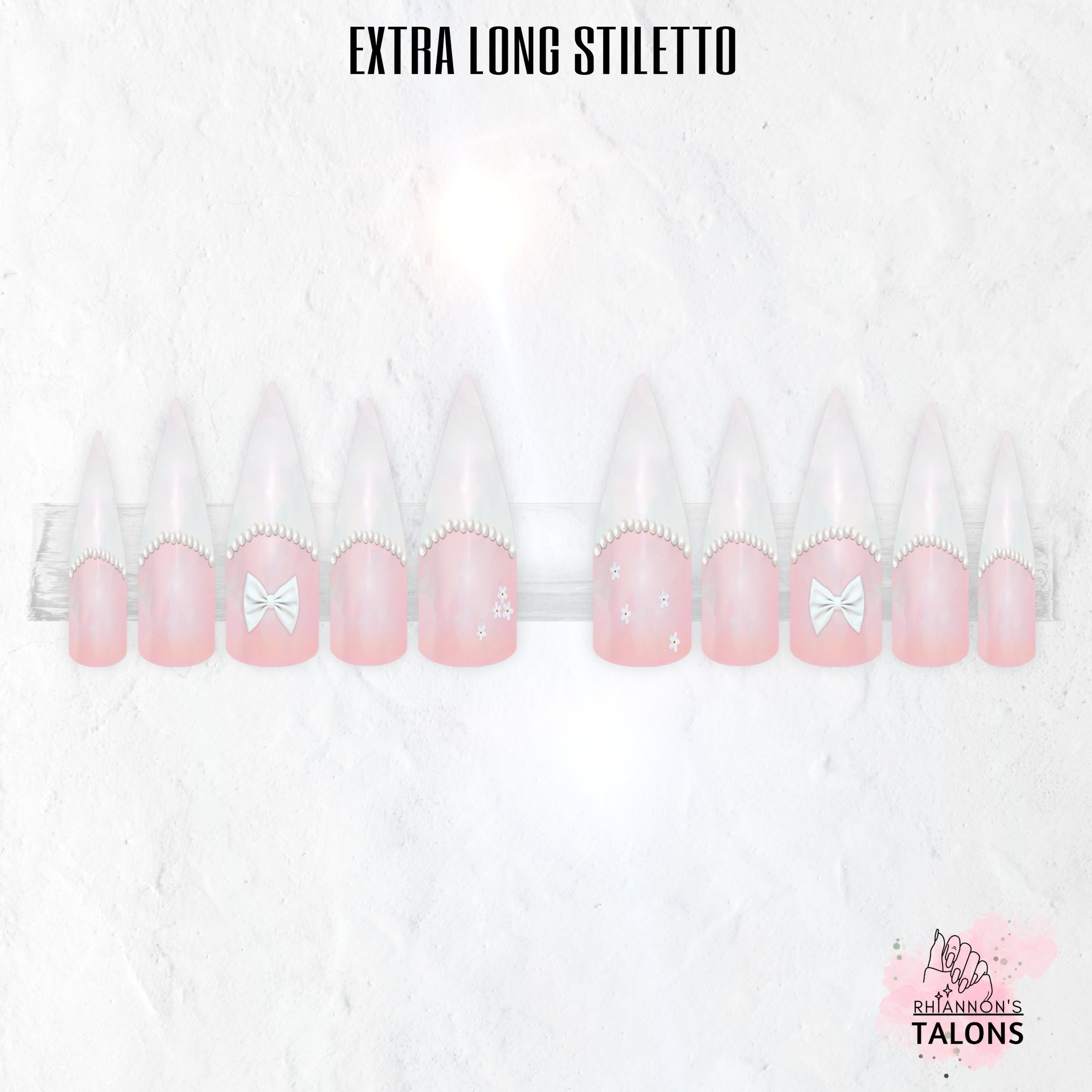 Pink Princess pink pearl bow press-on nails