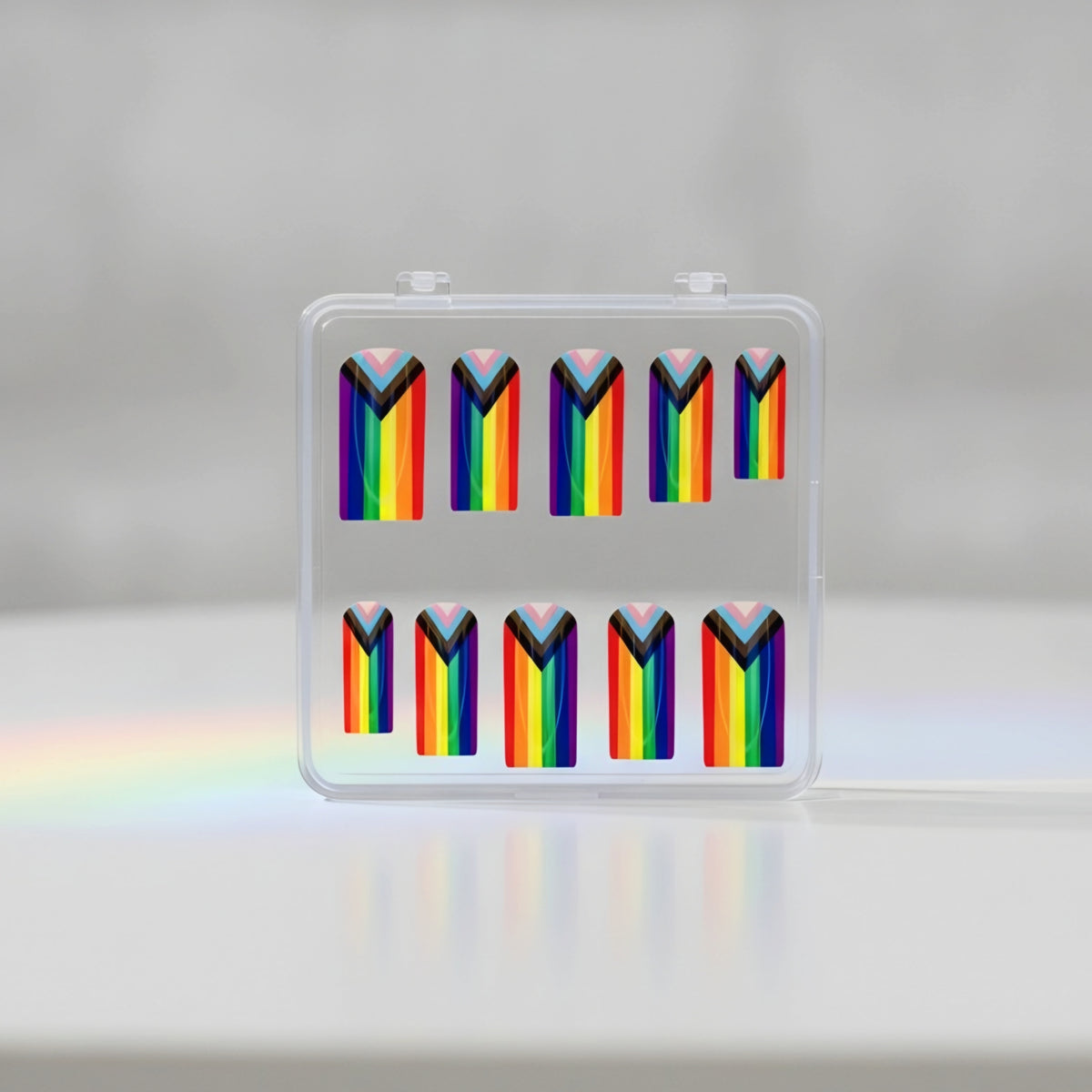 Pure Pride rainbow Pride flag press-on nails with colourful nail art