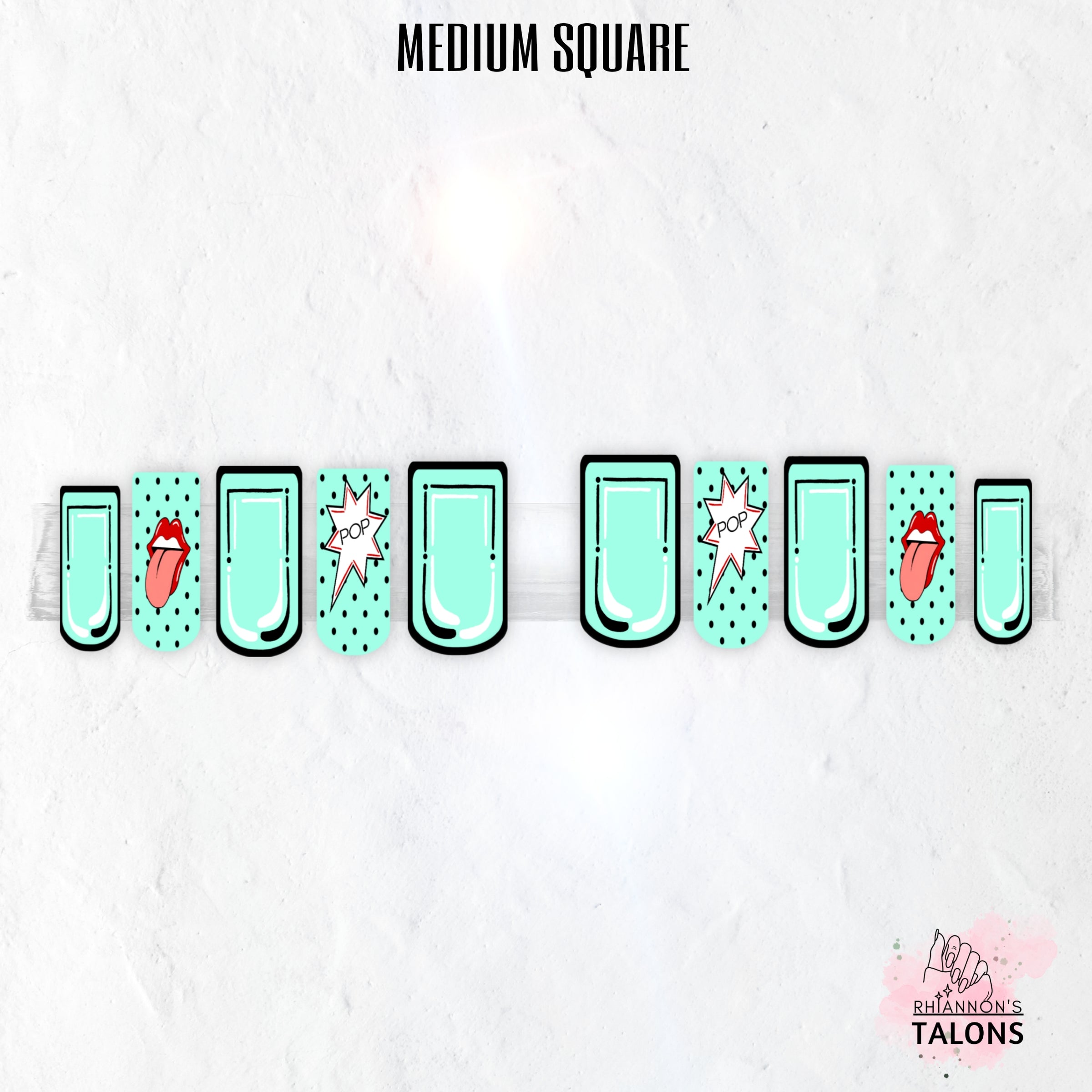 Retro Pop aqua comic book press-on nails