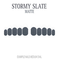 Stormy Slate grey French tip nails