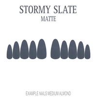 Stormy Slate slate grey medium almond press-on nails with matte finish