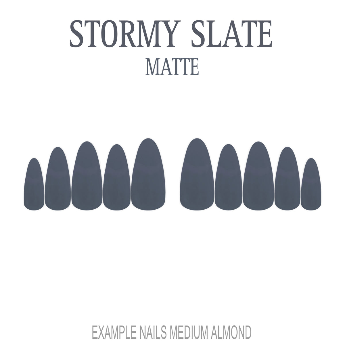 Stormy Slate slate grey medium almond press-on nails with matte finish