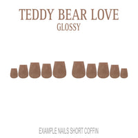 Teddy Bear Love warm brown press-on nails